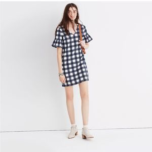 Madewell Bell-Sleeve Dress in Leighton Navy Blue Plaid Check